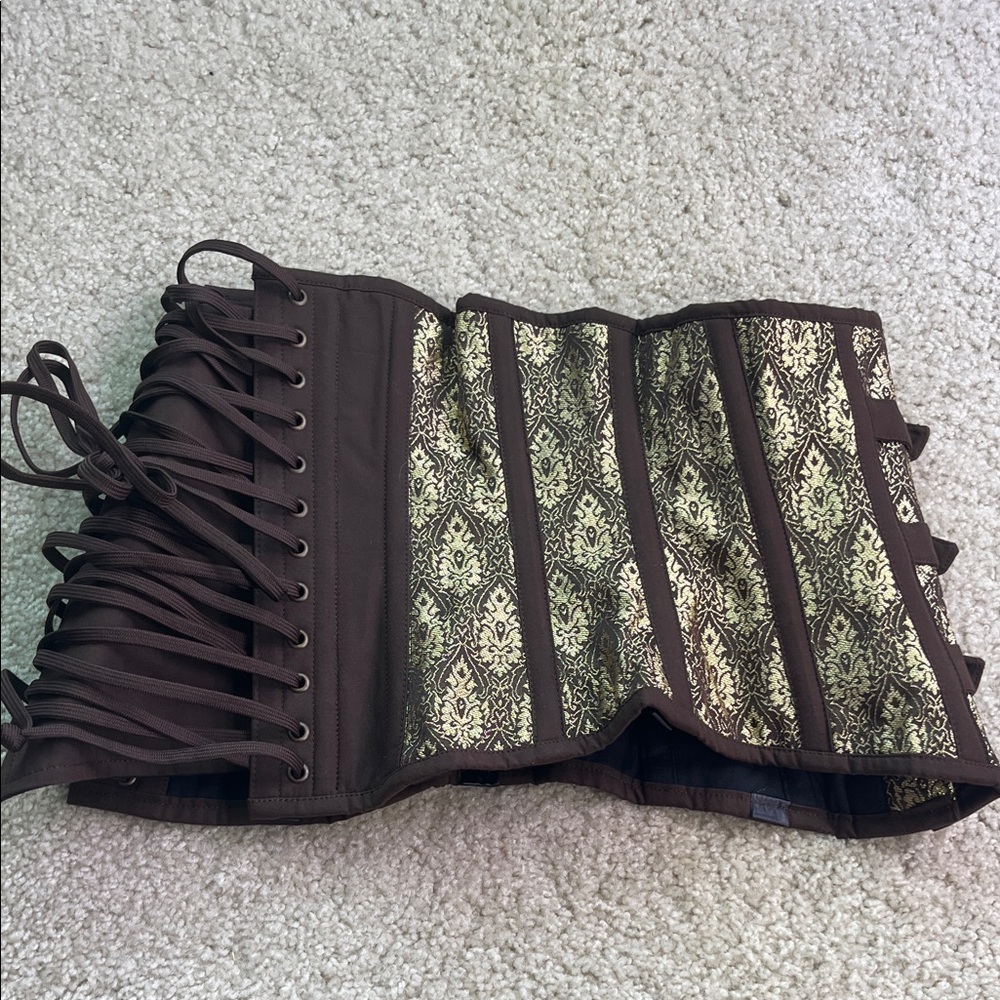 Steampunk Gothic Brown and Gold Under-bust Brocade Corset Top, NWOT, size 30 - Picture 4 of 11